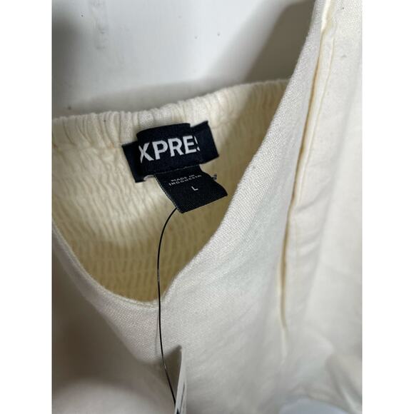 NEW Express Womens Linen Blend Crop Top Tank Cream Size Large - Picture 4 of 7